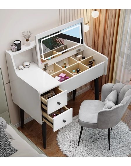 Bàn Trang Điểm Hiện Đại Gỗ Thông Có Gương Chiếu Sáng