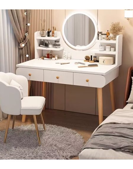 Bàn Trang Điểm Hiện Đại Gỗ Tự Nhiên Có Gương Đèn