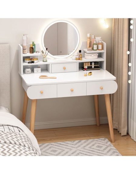 Bàn Trang Điểm Hiện Đại Gỗ Tự Nhiên Có Gương Đèn Bàn Trang Điểm Hiện Đại Gỗ Tự Nhiên Có Gương Đèn