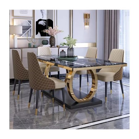 Bộ Bàn Ăn Đá Marble Hiện Đại Chân Kim Loại