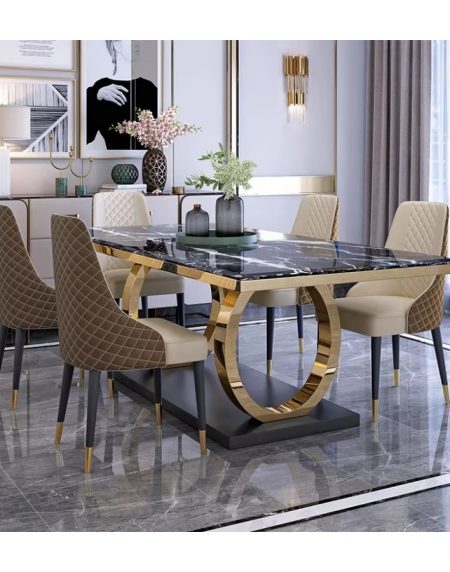 Bộ Bàn Ăn Đá Marble Hiện Đại Chân Kim Loại