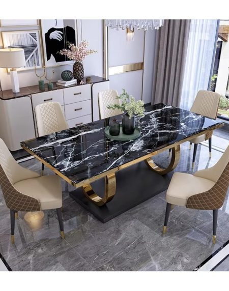 Bộ Bàn Ăn Đá Marble Hiện Đại Chân Kim Loại