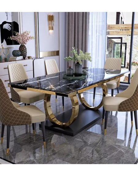 Bộ Bàn Ăn Đá Marble Hiện Đại Chân Kim Loại