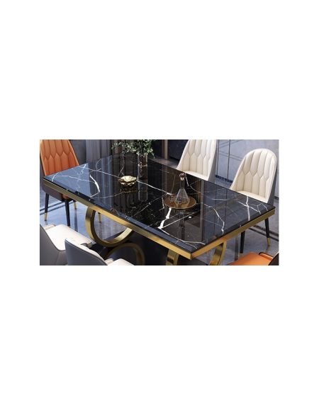 Bộ Bàn Ăn Đá Marble Hiện Đại Chân Kim Loại