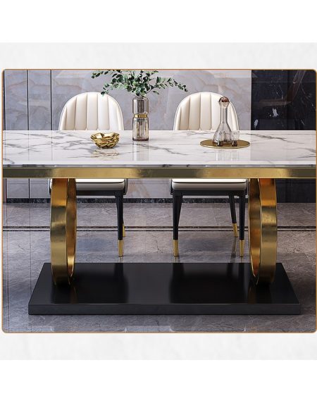 Bộ Bàn Ăn Đá Marble Hiện Đại Chân Kim Loại