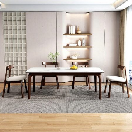Bộ Bàn Ăn Gỗ Tự Nhiên Hình Vuông 6 Ghế Màu Óc Chó