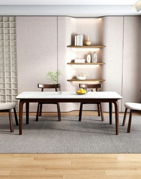 Bộ Bàn Ăn Gỗ Tự Nhiên Hình Vuông 6 Ghế Màu Óc Chó