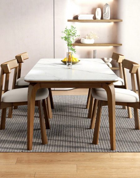 Bộ Bàn Ăn Gỗ Tự Nhiên Hình Vuông 6 Ghế Màu Óc Chó