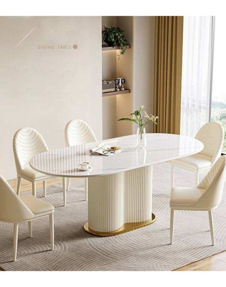 Bộ Bàn Ăn Hiện Đại Kim Loại 8 Ghế Đá Chống Thấm