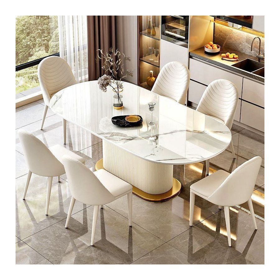 Bộ Bàn Ăn Hiện Đại Kim Loại 8 Ghế Đá Chống Thấm Bộ Bàn Ăn Hiện Đại Kim Loại 8 Ghế Đá Chống Thấm