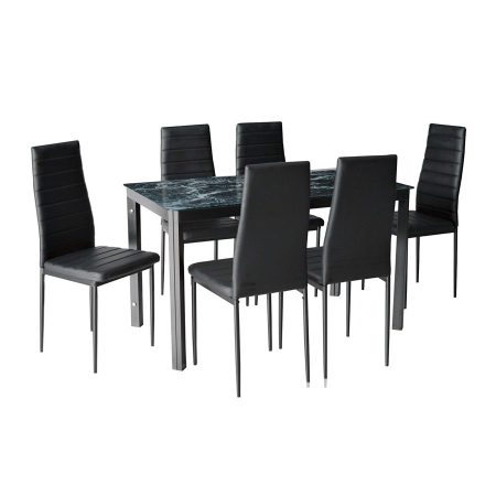 Bộ Bàn Ăn Hiện Đại Kính và Ghế Da PU cho 6 Người Bộ Bàn Ăn Hiện Đại Kính và Ghế Da PU cho 6 Người
