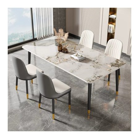 Bộ Bàn Ăn Kim Loại Đá Sintered Hiện Đại 4 Ghế