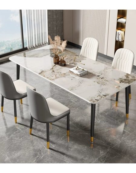 Bộ Bàn Ăn Kim Loại Đá Sintered Hiện Đại 4 Ghế