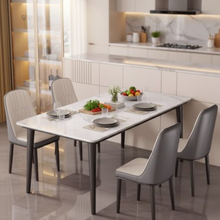 Bộ Bàn Ăn Kim Loại Đá Sintered Hiện Đại 4 Ghế