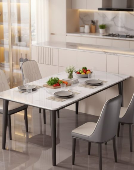 Bộ Bàn Ăn Kim Loại Đá Sintered Hiện Đại 4 Ghế Bộ Bàn Ăn Kim Loại Đá Sintered Hiện Đại 4 Ghế