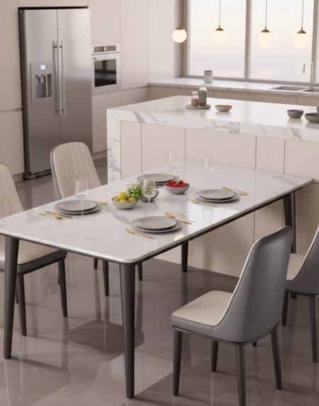 Bộ Bàn Ăn Kim Loại Đá Sintered Hiện Đại 4 Ghế Bộ Bàn Ăn Kim Loại Đá Sintered Hiện Đại 4 Ghế