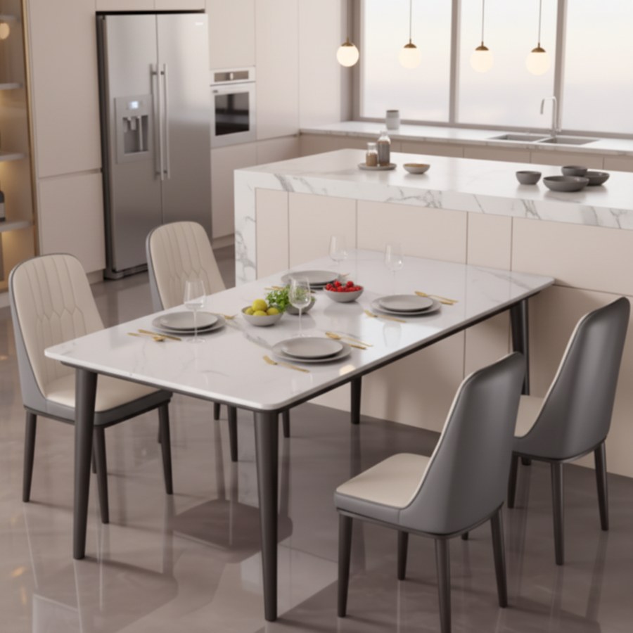 Bộ Bàn Ăn Kim Loại Đá Sintered Hiện Đại 4 Ghế Bộ Bàn Ăn Kim Loại Đá Sintered Hiện Đại 4 Ghế