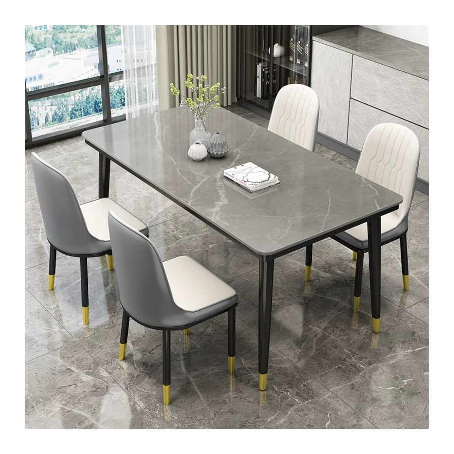 Bộ Bàn Ăn Kim Loại Đá Sintered Hiện Đại 4 Ghế Bộ Bàn Ăn Kim Loại Đá Sintered Hiện Đại 4 Ghế
