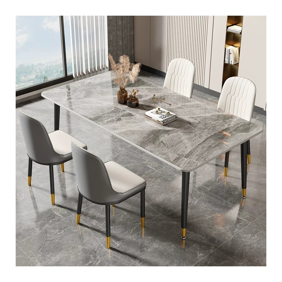 Bộ Bàn Ăn Kim Loại Đá Sintered Hiện Đại 4 Ghế Bộ Bàn Ăn Kim Loại Đá Sintered Hiện Đại 4 Ghế