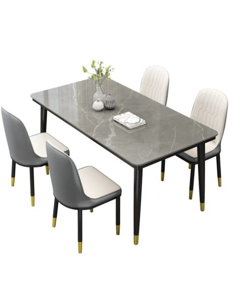 Bộ Bàn Ăn Kim Loại Đá Sintered Hiện Đại 4 Ghế Bộ Bàn Ăn Kim Loại Đá Sintered Hiện Đại 4 Ghế