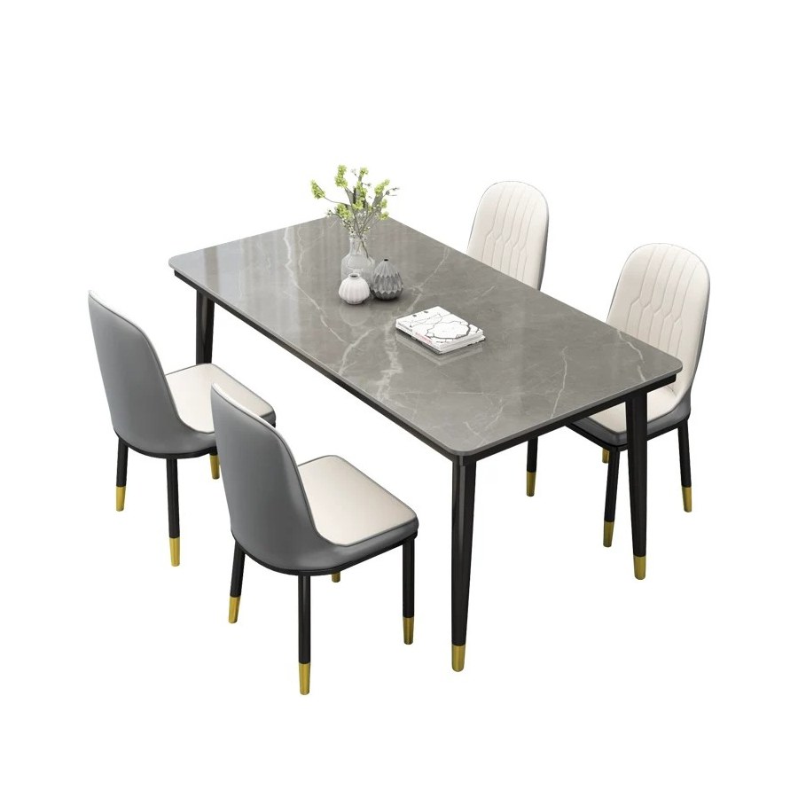 Bộ Bàn Ăn Kim Loại Đá Sintered Hiện Đại 4 Ghế Bộ Bàn Ăn Kim Loại Đá Sintered Hiện Đại 4 Ghế