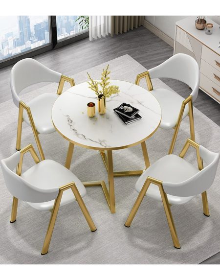 Bộ Bàn Ăn Tròn 1 Bàn 4 Ghế Da Hiện Đại