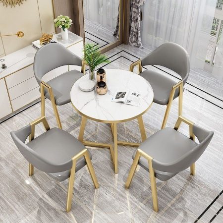 Bộ Bàn Ăn Tròn 1 Bàn 4 Ghế Da Hiện Đại