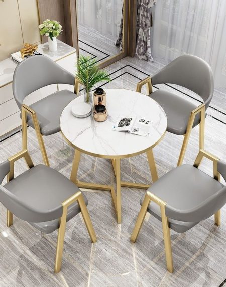 Bộ Bàn Ăn Tròn 1 Bàn 4 Ghế Da Hiện Đại
