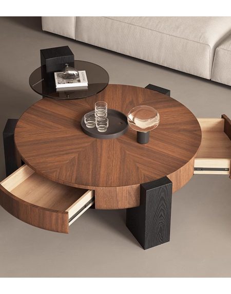 Bộ Bàn Trà Tối Giản Gỗ Tự Nhiên Màu Óc Chó