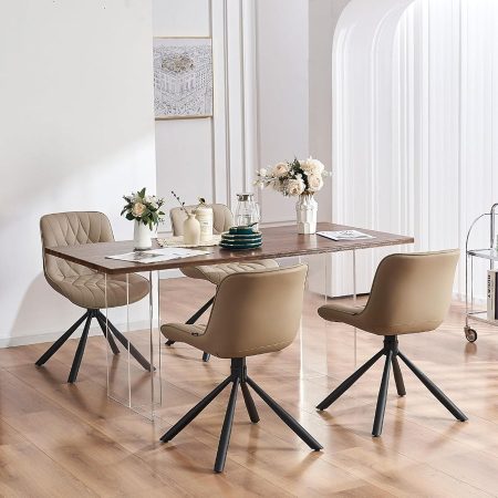 Bộ Ghế Ăn Da Khaki Hiện Đại Chân Kim Loại Bền Bộ Ghế Ăn Da Khaki Hiện Đại Chân Kim Loại Bền