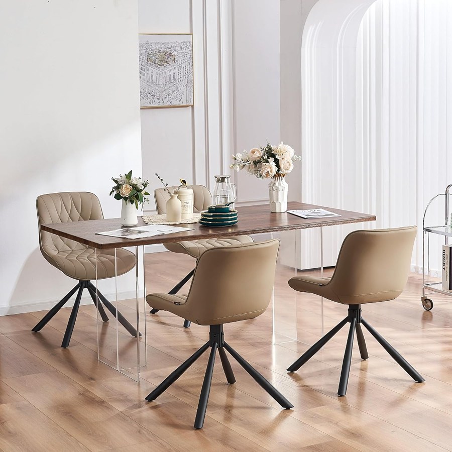 Bộ Ghế Ăn Da Khaki Hiện Đại Chân Kim Loại Bền Bộ Ghế Ăn Da Khaki Hiện Đại Chân Kim Loại Bền