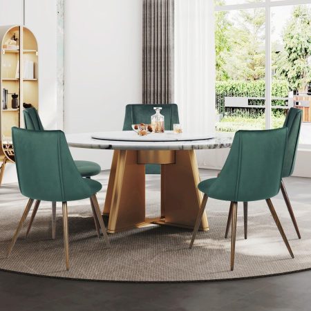 Bộ Ghế Ăn Vải Nhung Mềm Chân Kim Loại Xanh Bộ Ghế Ăn Vải Nhung Mềm Chân Kim Loại Xanh