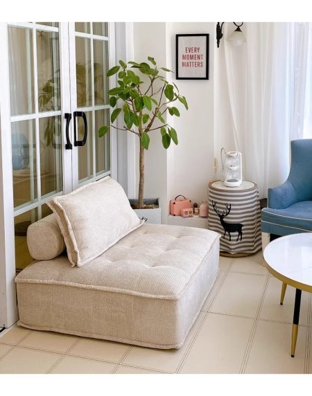 Bộ Sofa Văng Cao Cấp Màu Trắng Vải Cotton-Linen Cho Phòng Khách