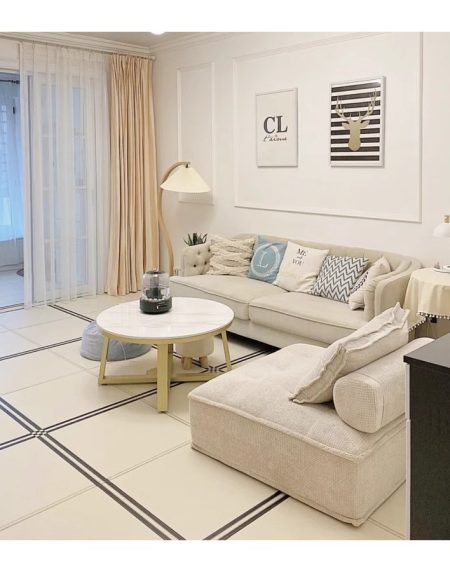 Bộ Sofa Văng Cao Cấp Màu Trắng Vải Cotton-Linen Cho Phòng Khách