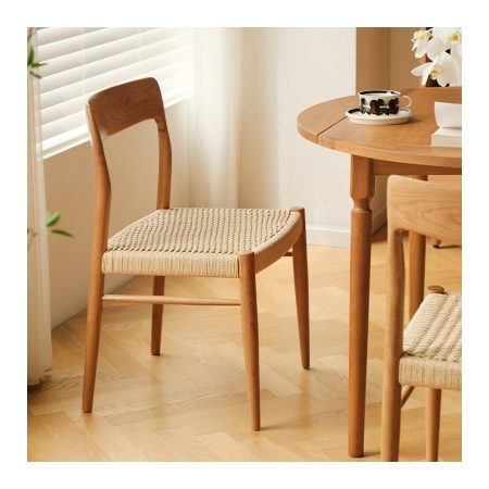 Ghế Ăn Gỗ Tự Nhiên Hiện Đại Có Tựa Lưng Mây