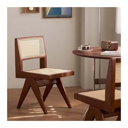 Ghế Ăn Gỗ Tự Nhiên Phong Cách Paris Retro Đan Rattan