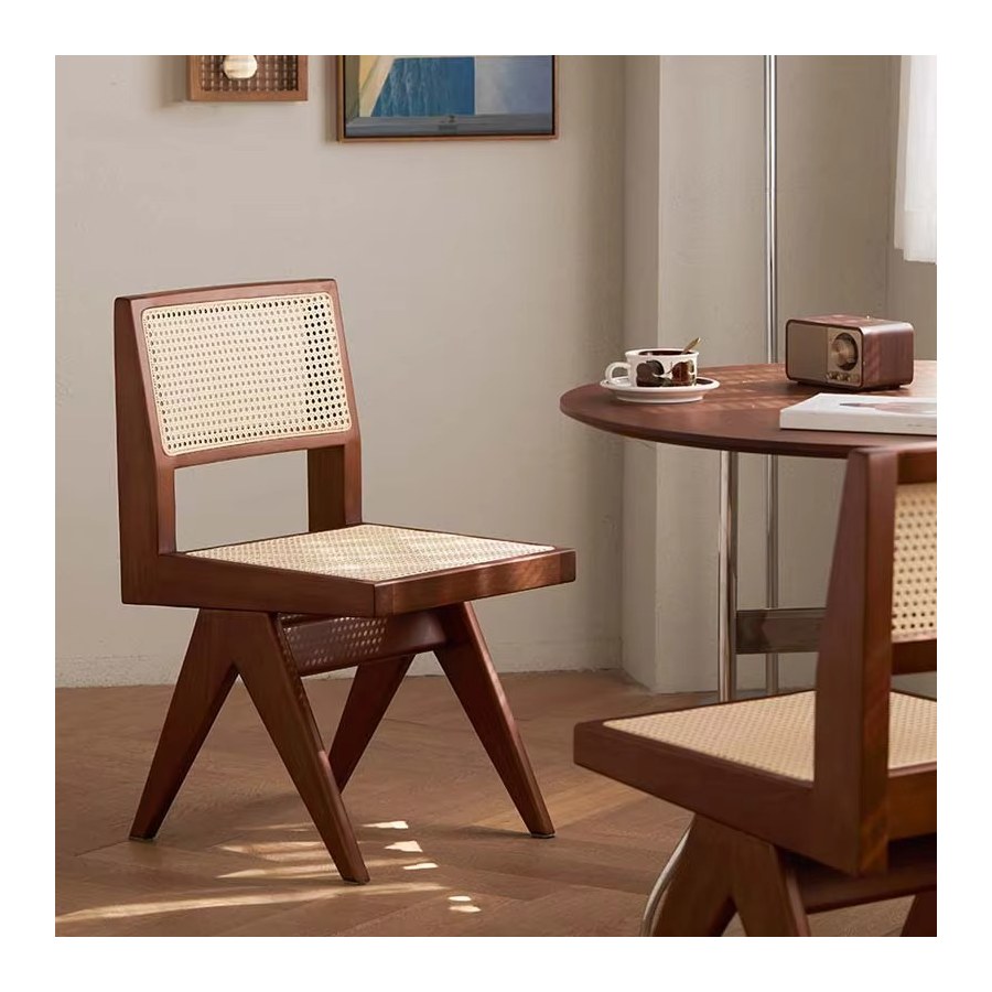Ghế Ăn Gỗ Tự Nhiên Phong Cách Paris Retro Đan Rattan Ghế Ăn Gỗ Tự Nhiên Phong Cách Paris Retro Đan Rattan