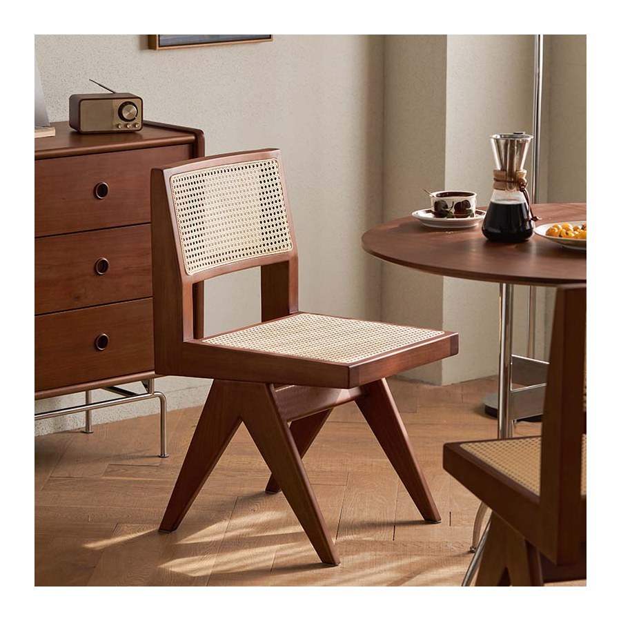 Ghế Ăn Gỗ Tự Nhiên Phong Cách Paris Retro Đan Rattan Ghế Ăn Gỗ Tự Nhiên Phong Cách Paris Retro Đan Rattan