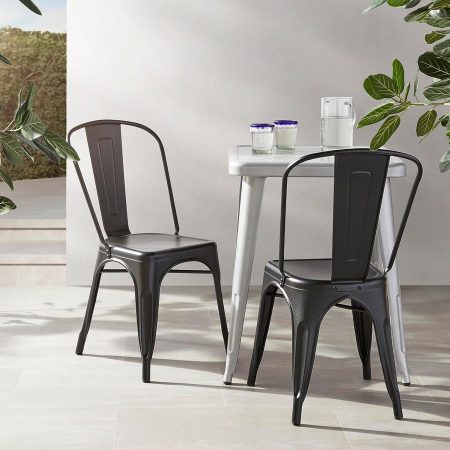 Ghế Ăn Kim Loại Đen Hiện Đại Có Tựa Lưng Bền Bỉ