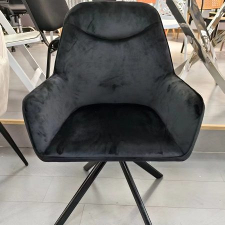 Ghế Ăn Vải Nhung Đen 360° Quay Đẹp Mắt