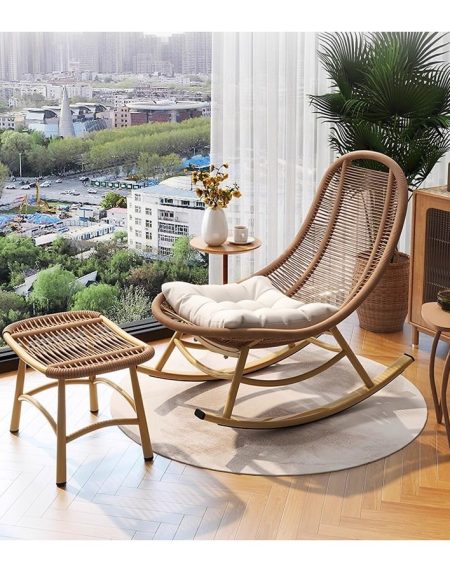 Ghế Rocking Mây Hiện Đại Khung Gỗ Sồi