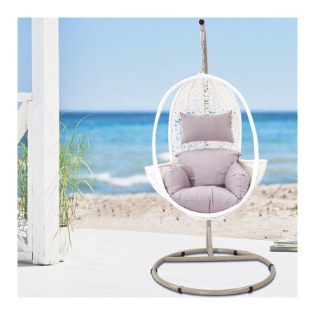 Ghế Xích Đu Mây Nhựa Trắng Ngoài Trời Có Đế