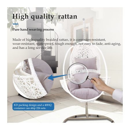 Ghế Xích Đu Mây Nhựa Trắng Ngoài Trời Có Đế