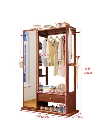 Giá Treo Quần Áo Gỗ Tự Nhiên Đa Năng Có Gương