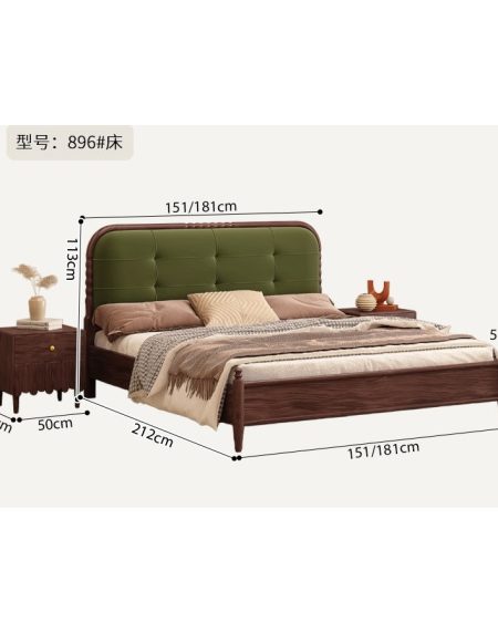 Giường Ngủ Gỗ Cao Su Đầu Giường Bọc Nỉ Xanh Đậm