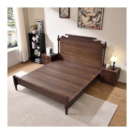 Giường Ngủ Gỗ Cao Su Hiện Đại Có Kệ Lưu Trữ