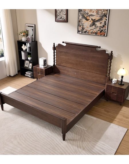 Giường Ngủ Gỗ Cao Su Hiện Đại Có Kệ Lưu Trữ