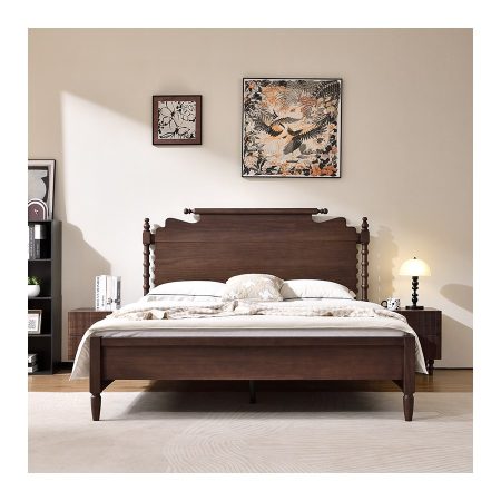 Giường Ngủ Gỗ Cao Su Hiện Đại Có Kệ Lưu Trữ