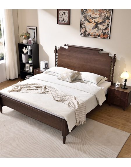 Giường Ngủ Gỗ Cao Su Hiện Đại Có Kệ Lưu Trữ