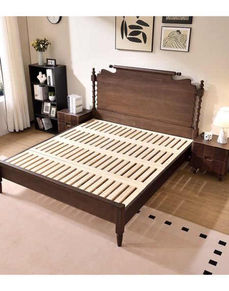 Giường Ngủ Gỗ Cao Su Hiện Đại Có Kệ Lưu Trữ